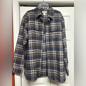 L.L. Bean Men's Casual Plaid Shirt - Blue, Brown, and White